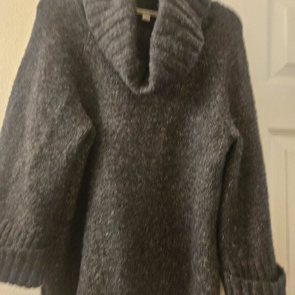 Carolyn Taylor Cozy Comfy charcoal grey wool blend cowl neck roll tab sweater L - Picture 7 of 9